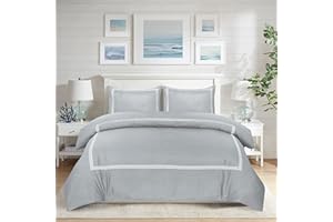 GENERIC AR ware Grey Duvet Cover King Set – 3 piece luxury bratta stitch duvet cover sets with pillowcase – breathable microfiber quilt cover, Grey/White
