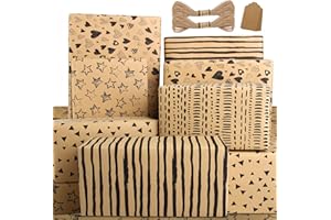 EDUNASS Papier cadeau d'anniversaire pour femmes, filles, hommes, garçons, enfants, lot de papier d'anniversaire en papier kraft avec motif mélangé noir et marron pour cadeau d'anniversaire, mariage
