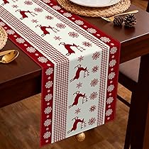 DecorMommt Chemin De Table Rouge 40x140cm, Chemin De Table Noel, Decoration Table Noel, Nappe Rectangulaire Lavable, Pour Deco Salle à Manger Table Nouvel An(Neige Renne Tartan
