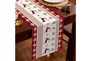 Viosmut Tischläufer Weihnachten 40x140 cm, Weihnachtstischläufer Rot Elch Winter Weihnachts Tischdeko, Weihnachten Tischläufer Modern Schneeflocke für Weihnachtsdeko Innen Tisch Küche im Freien