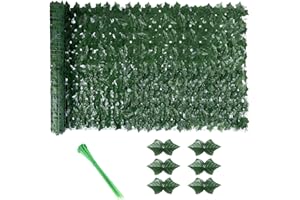 ZANKEOX Artificial Ivy Fence Screen, 3m x 1m Garden Fence Screening Trellis with Artificial Leaves, Expandable Faux Privacy Artificial Hedge Roll with 20pcs Zip Ties for Garden Balcony Outdoor Decoration