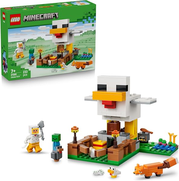 LEGO Minecraft Hühnerfarm - Spielzeug zum Bauen mit Hühner Fan Minifigur, Baby Zombie und Fuchs Figuren - Set mit Minecraft Figur - Gamer Geschenk für Jungen und Mädchen ab 7 Jahren - 21585 - 1