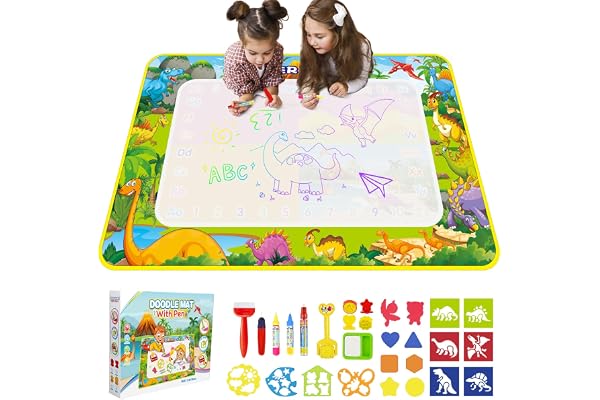 Alfombra para Pintar con Agua, Pizarra Mágica Reutilizable 110x70 cm – Juguete Educativo de Aprendizaje Temprano para Niños de 2 a 6 Años, Regalo sin Tinta ni Mancha con 4 Bolígrafos y Libro de Dibujo
