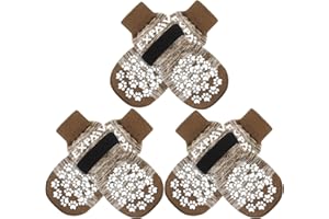 EXPAWLORER Hundesocken Anti-Rutsch beiderseits - weicher und elastischer Pfotenschutz Hund Verletzung mit verstellbaren Riemen, bessere Traktionskontrolle für den Innenbereich auf Holzboden, Braun L