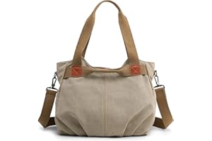 DIRRONA Casual Bolso de Mujer Moda Lienzo Bolsos Bandolera Viajes Bolso Bandolera Mujer Bolsa de Lona Trabajo Compras Bolsos Cruzados Multibolsillos Uso Diario Caqui