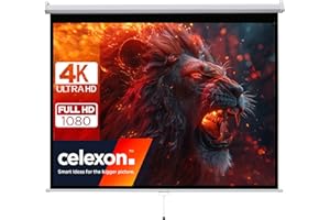 ‎CELEXON celexon Basic Rollo-Leinwand 100" | 200x150 cm 4:3 | ausziehbare Full-HD 4K Beamer-Leinwand für Heimkino oder Büro-Präsentationen | Projektionsleinwand geeignet zur Deckenmontage oder Wandmontage