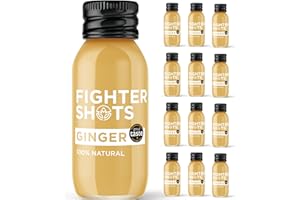 Fighter Shots Ginger (12x60ml) | 27g of Cold Pressed, Fresh Ginger Root | 100% Natural | Perfect Morning/Post Workout Pick Me Up | No Preservatives | Fresh & Fiery Ginger Shots