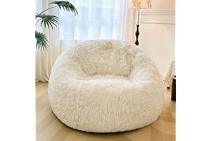 XeGe 5FT Giant Fluffy Bean Bag Chair Cover(No Filler), Ultra Soft Ivory Cream Faux Fur Stuffed Animal Storage Bean Bag, Plush Shaggy XL Large Beanbag for Living Room Bedroom Home Decor, Beige