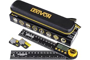 LEXIVON Rapporteur d'angle Numerique, Fausse Equerre Numerique en Aluminium, Jauge d'angle Multifonction de 180 mm, avec Grand Écran et Pochette Zippée Robuste (LX-DAF7)