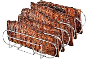 GUGNRYAC Spareribs Halter Grill – Braten und Rippchenhalter Edelstahl, Aufsatz zur Zubereitung von 5 Spareribs und Braten auf Gas- und Kohlegrill – Backofen- und Spülmaschinengeeignet – 33 x 29 x 8 cm