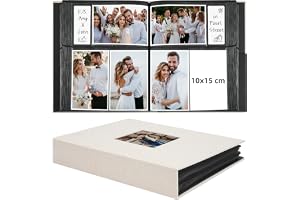 Vienrose Album fotograficzny z tkaniny, wsuwany, 6 x 4, 300 zdjęć | Beżowy, 100 kart z wiadomościami, górne kieszenie wkładane, Baby, Wesele, Rodzina