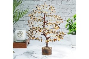 Tiger Eye Gemstone Tree of Life - Crystal Tree for Positive Energy, Feng Shui Decor - Chakra Money Bonsai Tree, Good Luck Healing Crystals - Meditation Stones, Spiritual Unique Gift 10-12"