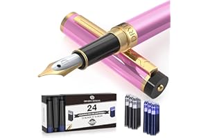 Dryden Designs Fountain Pen - Medium Nib | Includes 24 Ink Cartridges and Ink Refill Converter | Calligraphy Pen, Consistent Writing, Smooth Flow - Luscious Pink