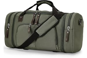 WINSPANSY Bolso De Viaje De Lona Grande, Bolsa Deportiva De Fin De Semana Para Hombres Y Mujeres, Bolso De Mano Para Equipaje De Mano, Expandible, Bolsa De Viaje Para Gimnasio, Deportes Y Camping, Verde ahumado