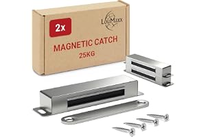 LouMaxx Extra Stark Skåpdörrmagnet - Hållkraft 25 kg - Set om 2 i Rostfritt Stål - Köksmagneter - Magnetisk Dörrstängning för Stark Hållbarhet