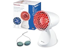 ‎BEURER Beurer IL 11 Infrarotlampe mit Schutzgitter, Medizinprodukt mit wohltuender Wärme zur Anwendung bei Erkältung und Muskelverspannung, 5 Neigungsstufen, inklusive Schutzbrille, Weiß