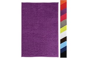 MSV Tappetino da bagno Tappetino da doccia „ciniglia“ a pelo lungo morbida microfibra antiscivolo 60x90 cm Viola