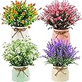 RIDDSEE Fake Potted Plants - Set of 4 Artificial Potted Flowers Faux Plants Lavender in Macaron Pot Plastic Flowers Bonsai for Indoor Outdoor Home Kitchen Office Desktop Wedding Decor -(Medium,25cm)