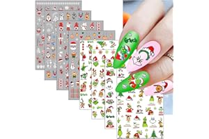 QUANMAITONG Nagelsticker Weihnachten，8 Blatt Grinch Nail Sticker Weihnachten，Weihnachtsmann Nagelaufkleber Weihnachten Nagel Sticker，Grinch Deko Weihnachtssticker Nägel