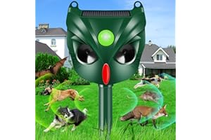 KUCKEE Cat Repellent, Solar Animal Repellent, Solar Power Deterrent Device with 5-Mode Adjustable Motion Sensor and Flash Light, Ultrasonic Deterrent Device for Farm Yard Garden Dogs Cats Birds