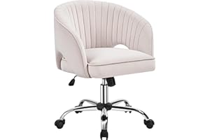 Yaheetech Silla de Oficina de Terciopelo con Rudas Giratorias de 360° con Función de Inclinación Sillon para Trabajo Altura Ajustable Tapizada de Terciopelo Crema