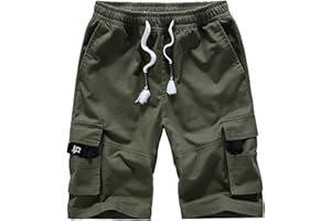 Beokeuioe Pantalones cortos de trabajo para hombre, para el tiempo libre, para verano, con goma elástica, varios bolsillos, con cordón y goma elástica, corte regular