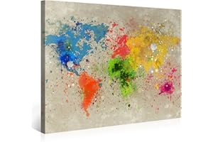 PICANOVA Impression Giclée sur Toile en Grand Format – World Map Watercolor Explosion – 100x75cm – Photo sur Toile de Tendue sur Châssis en bois – Tableau Artistique Contemporain – Image Déco d'Art Murale Prêt à Accrocher