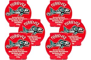 Fish 4 Ever | Red Pacific Wild Salmon In Brine Filleted - Sustainably Fished. Tin Canned Food Rich In Omega-3. Great Used In Pasta Salad, Noodle Dishes, Sandwich Filler And More |170g (Pack of 6)