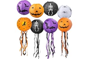 Ambandier Halloween Decorations Paper Lantern: 8 Pcs Halloween Pumpkin Hanging Paper Lantern with Tassels, 8 Inch Funny Jack-O-Lantern for Indoor Outdoor Tree Home School Garden Theme Party Decoration