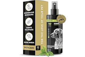 Peticare Shampoo Sec Naturel pour Chiens | Nettoyage sans Stress et Eau | Contre la saleté, Les odeurs | Soin du Pelage pour Tous Types de Poils | avec Huile d'argan et de Coco | petDog Health 2111