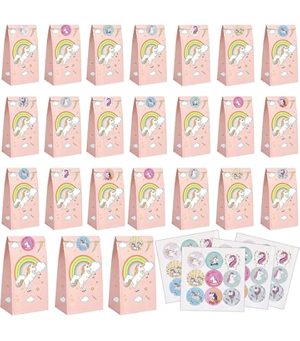 Flintronic 40 Pezzi Sacchetti Regalo di Carta,Regalo Confetti Borse Arcobaleno Sacchetti Regalo di Carta per Bambini Feste di Compleanno/Matrimoni/Mercati/Negozi/Caffè(100 Adesivi