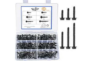 BAYIDUN 220 Pcs. Hex Head Self-Drilling Screws Set, M4.2 Self-Tapping Stainless Steel Screws with Washers, Metal Drilling Screws, Sheet Metal Screws, Body Screws for Metal