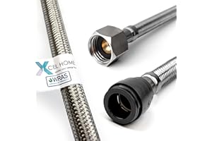 Xcel Home WRAS Approved PushFit Flexible Connector 15mm x 1/2" BSP (500mm Long) | 3 Lengths Available | Tap Connectors for Kitchen Sink/Bathroom Basin Stainless Steel Braided Flexi Tail | 1 Pipe