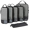 Compression Packing Cubes, BAGSMART 6 Set Packing Organizers for Travel, Expandable Luggage Organizer for Carry on Luggage, Compression and Lightweight Suitcase Organizers for Woman & Man, 02-Black, 6 PCS, 6 PCS