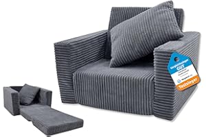 Odolplusz Krzesło składane dla dzieci, sofa, mini krzesło, krzesło dziecięce, przytulne, meble dziecięce do pokoju dziecięcego (grafitowe ze sztruksu)