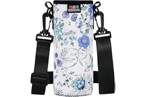 Nuovoware Porte-Bouteille en Néoprène Sac fourre-Tout 750ml avec Bandoulière Réglable, Portable et Isolé, Parfait pour Bouteille en Acier Inoxydable et en Plastique, Blanc/Bleu