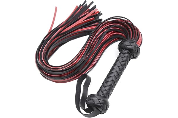 MOTIVE LIFE Cravache en Faux Cuir pour L'équitation,Fouet Souple pour Équitation,Fouets pour Costume Cosplay,Rouge-Noir