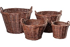 MIKONI Weidenkorb 7-GRÖßE Kaminholzkorb Kartoffelkorb Obstkorb Füllkorb Kiepe Gartenkorb (Ø 45 cm)