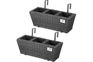 GARTENFREUDE Jardinera para balcón de polyrattan Incluye suspensión y 3 Insertos plásticos, Antracita, 2 Piezas, 47 x 17 x 15 cm