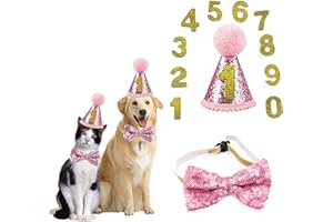 DHER Ensemble d'anniversaire pour Animaux De Compagnie Chapeau d'anniversaire De Chien pour Animaux Ensemble De DéCoration De FêTe pour Animaux De Compagnie Chapeau d'anniversaire De Chien (Rose)