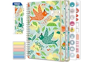 COLAND Agenda Semainier 2024 Spirale - A5 (Janvier à décembre 2024)-Avec 250 Autocollants de plan Adapté aux écoles, au Bureau et Famille