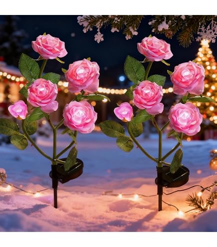 Luci solari da giardino per esterni, realistiche a LED, alimentate a energia solare, luci decorative a forma di rosa, impermeabili, a energia solare, per patio, vialetti, cortili, giardino, prato