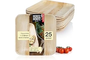 Moritz & Moritz Stoviglie quadrate piatti foglia di palma 25 pezzi - 25 25 piatti monouso eleganti ca. 25 x 25 cm - stoviglie biodegradabili in foglia piatti di palma - alternativa ai piatti in bambu