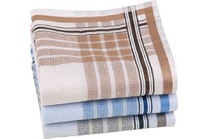 HOULIFE Homme Mouchoir en 100% Coton 43 * 43cm Doux Rayé Carreaux pour Mariage Soirée Business Lot de 3 Pièces