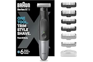 Braun Series XT5 golarka elektryczna do twarzy i ciała, trymer do brody i bodygroomer, + 7 akcesoriów, ostre ostrze Flex 4D, czuła nasadka grzebieniowa, trwała, 6 miesięcy, czas pracy 45 minut, XT5200
