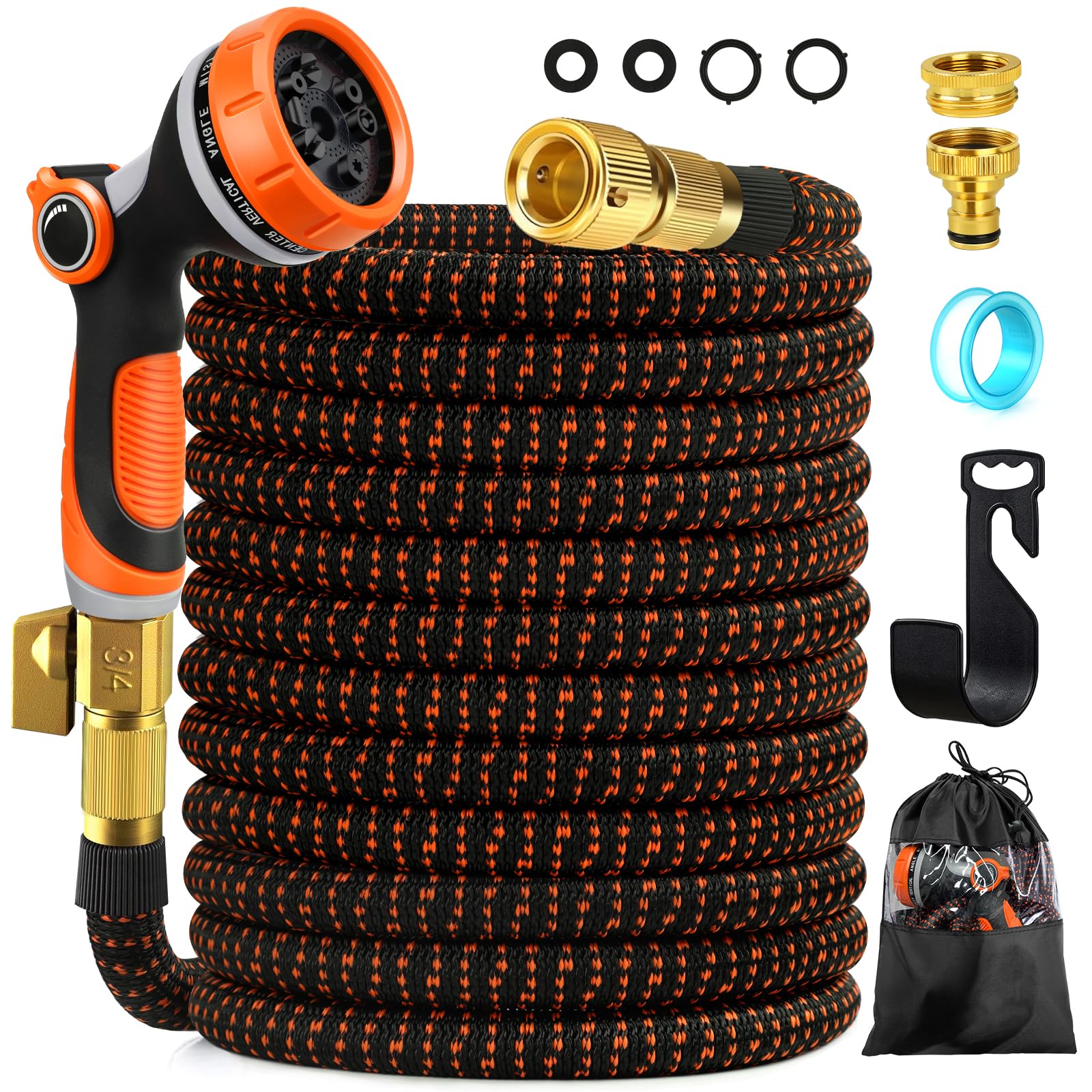 Edonkvi Garden Hose Extendable 30 Metres, Flexible Garden Hoses with 10 Functions Gun, Retractable Terrace Hose Nozzle with 3/4 Inch 1/2 Inch Connector, Garden Hose Irrigation Connectors Accessories - 1