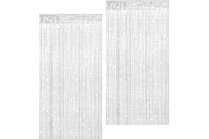 NISYQHA 2 Pezzi Tende Frangia a Fili, Tenda a fili per porta, 100x200cm per Interno e Esterno Tende, Porta e Finestre Balcone Divisorio di Stanze, Antimosche, Caffetteria Ristorante, Glitterata, Bianco