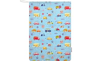 Panini Tessuti Sacchetto sacco Asilo per bambino e bambina porta indumenti sacco nanna cambio asilo sacca nido 100% Cotone 46x60 cm(Sacchetto Asilo 46 x 60 cm Macchinine Azzurre)