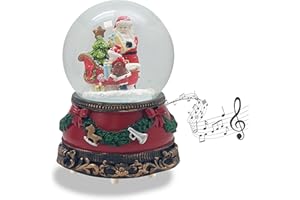 ‎MINIUM COLLECTION Schneekugel Weihnachten Spieluhr | Christmas Shopping | Weihnachtsmann mit Schlitten und Engel | Sockel Weihnachten rot Tannengirlande | mit Musik | Weihnachtsdekoration | B: 10 cm H: 14 cm | 20278