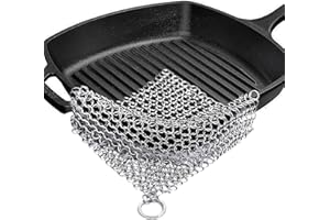 AMAGABELI GARDEN & HOME Amagabeli Detergente per Ghisa in Acciaio Inossidabile, 20cm x 15cm Scrubber a Catena in Acciaioper Tutti i Tipi di Griglie, padelle in ghisa, Griglie e Forni Olandesi
